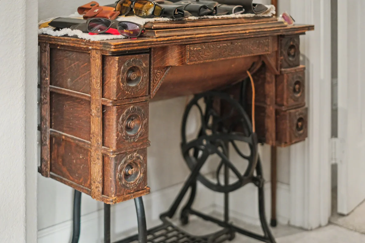 Vintage sewing table photographed at a 916 Estate Sales event