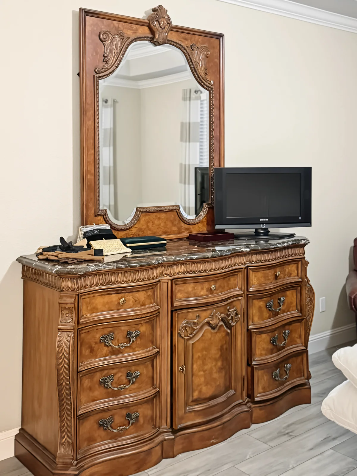 Console and mirror photographed at a 916 Estate Sales event