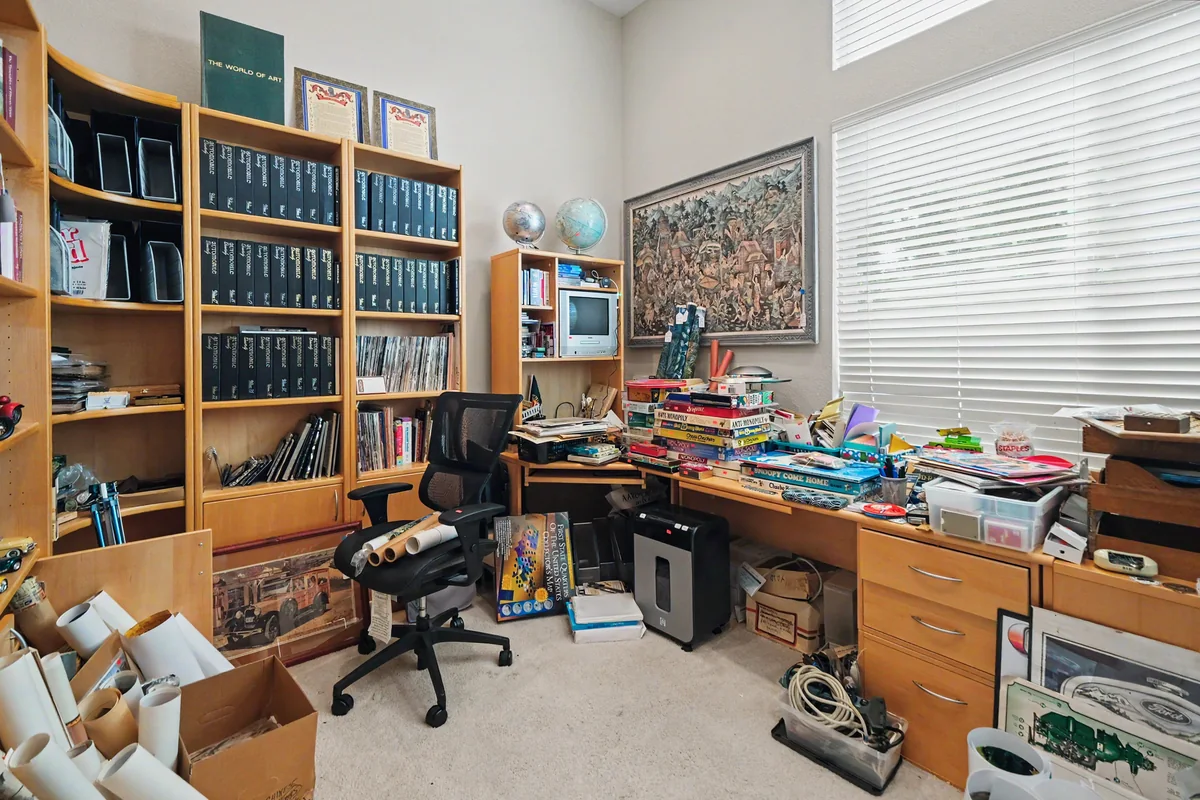 An organized library and office at a previous 916 Estate Sales event
